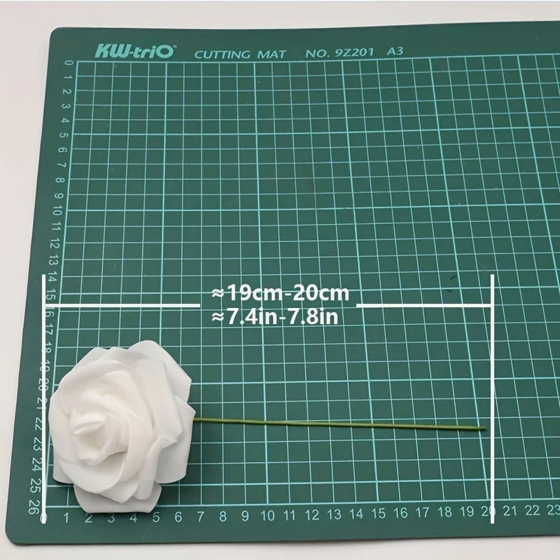 50pcs/package White PE Rose Artificial Flower Head With Stem DIY Bouquet Wedding Party Decoration Scrapbook Supplies