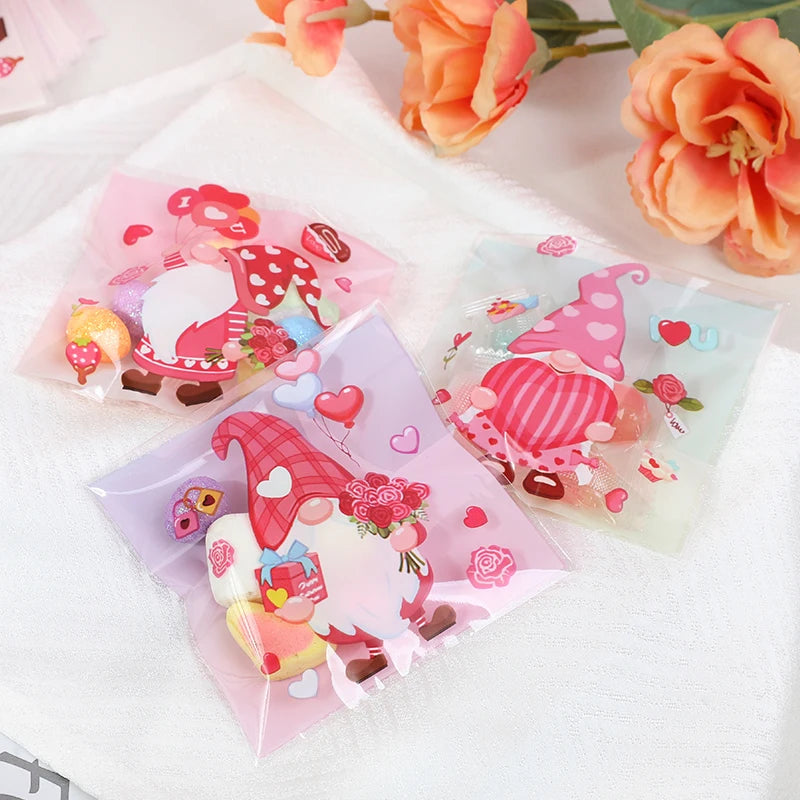 100pcs Valentine's Day Candy Cookie Packaging Bag Love Heart Plastic OPP Gift Bag Valentines Day Party Decoration Supplies 2025