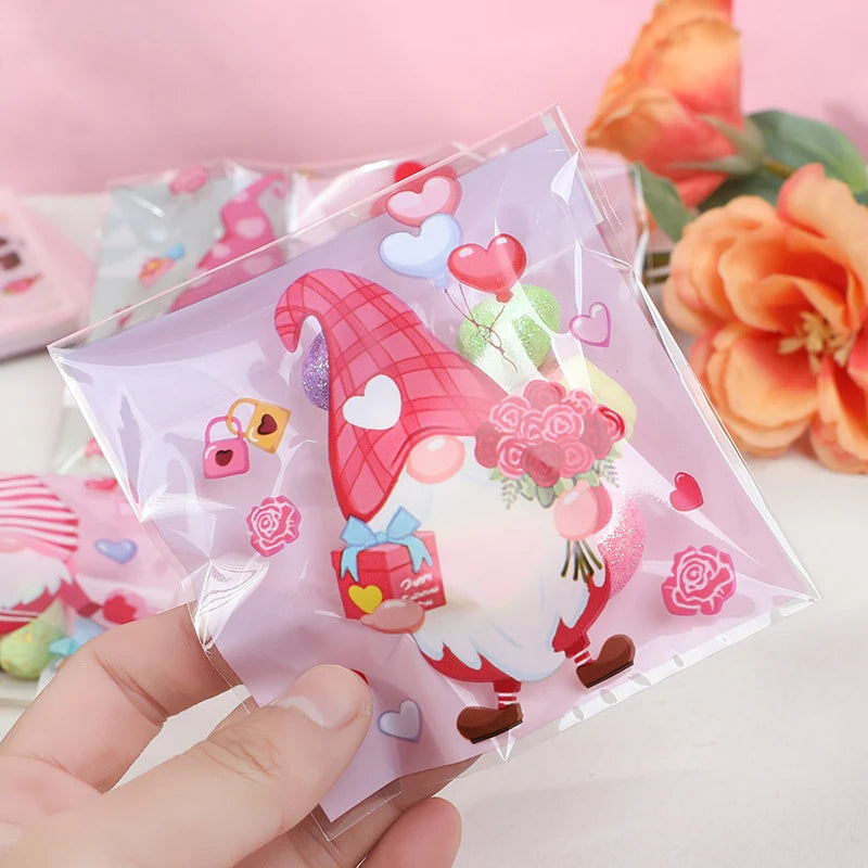 100pcs Valentine's Day Candy Cookie Packaging Bag Love Heart Plastic OPP Gift Bag Valentines Day Party Decoration Supplies 2025