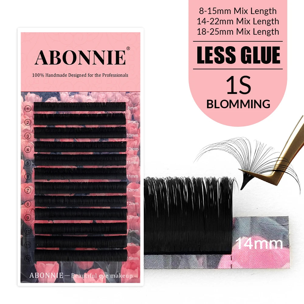 Abonnie Super Soft Blomming Lashes Easy Fan Eyelash Extensions Mega Volume Fans 8-25m All Size Eyelashes Supplies for Eye Beauty