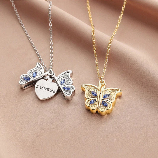 Ladies Fashion Charm Butterfly I Love You Love Pendant Necklace Exquisite Luxury High-end Necklace Jewelry Valentine's Day Gift