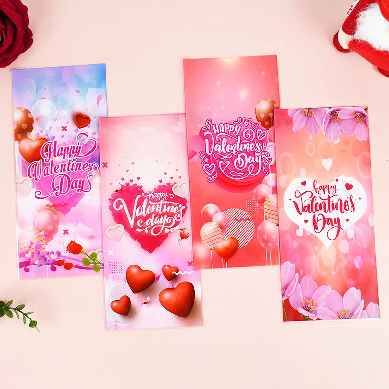 50pcs Valentine's Day Gift Bag Love Heart Plastic OPP Candy Cookie Packaging Bag Valentines Day Party Decoration Favors Supplies