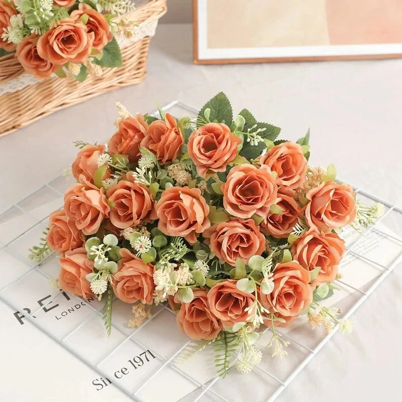 30cm Rose White Silk Bouquet Peony Artificial Flower 5 Big Head 4 Small Bud Wedding Brides Home Decoration Artificial Flower