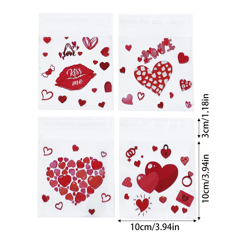 100pcs Valentine's Day Candy Cookie Packaging Bag Love Heart Plastic OPP Gift Bag Valentines Day Party Decoration Supplies 2025