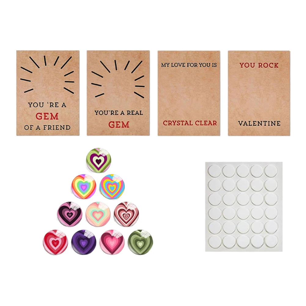 12/24PCS Valentines Day Gifts Cards Heart-Shape Crystal Valentines Cards For Kids Boys Girls Toddlers School Party Favor