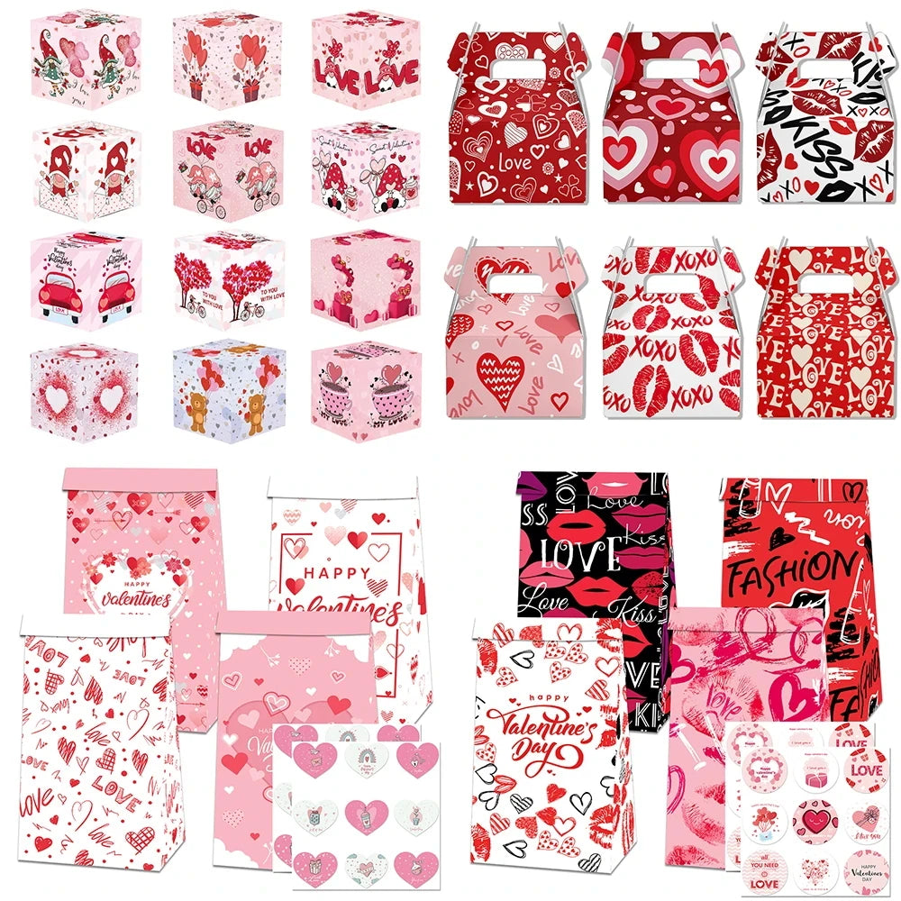 Valentine's Day Love Heart Gift Bag Red Pink Cookie Candy Chocolate Packing Box Valentines Wedding Party Gifts Wrapping Decor