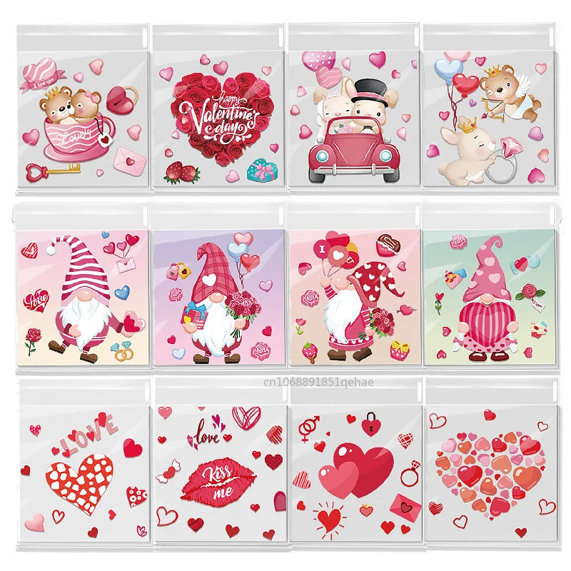 100pcs Valentine's Day Candy Cookie Packaging Bag Love Heart Plastic OPP Gift Bag Valentines Day Party Decoration Supplies 2025