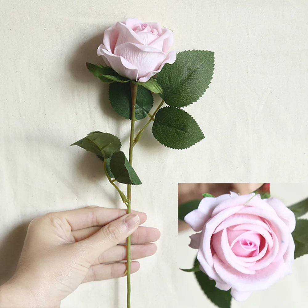 1PC Red Rose Flannel Artificial Flower Fashion Home Decoration For Home Wedding Decoration Indoor High Quality Simulation Flower