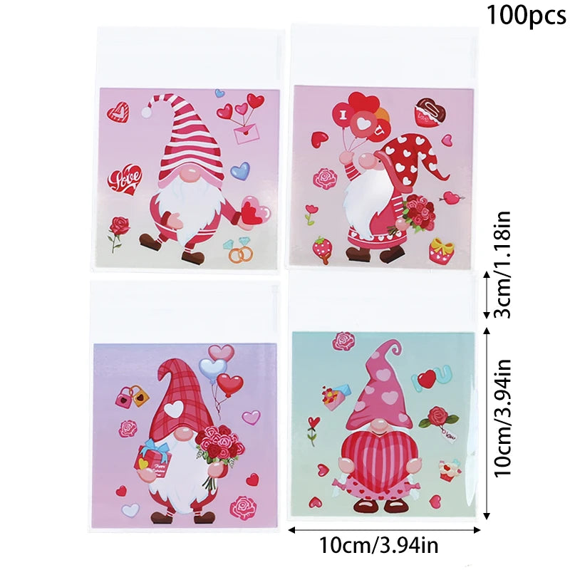 100pcs Valentine's Day Candy Cookie Packaging Bag Love Heart Plastic OPP Gift Bag Valentines Day Party Decoration Supplies 2025