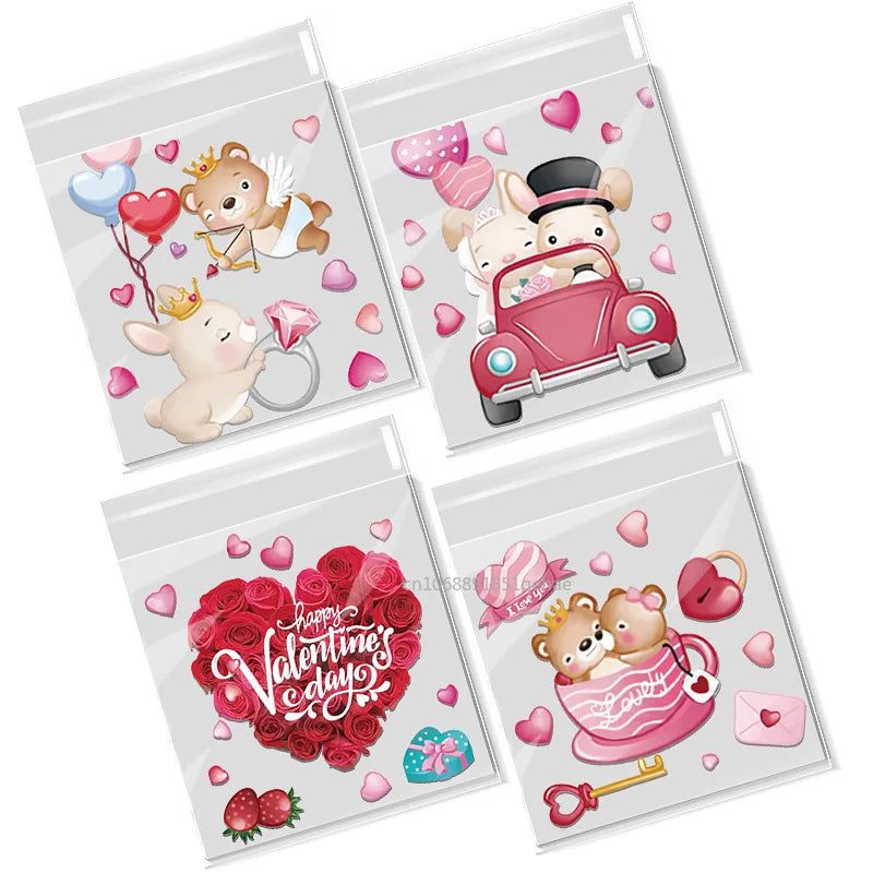 100pcs Valentine's Day Candy Cookie Packaging Bag Love Heart Plastic OPP Gift Bag Valentines Day Party Decoration Supplies 2025