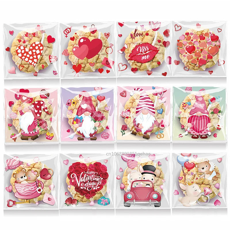 100pcs Valentine's Day Candy Cookie Packaging Bag Love Heart Plastic OPP Gift Bag Valentines Day Party Decoration Supplies 2025