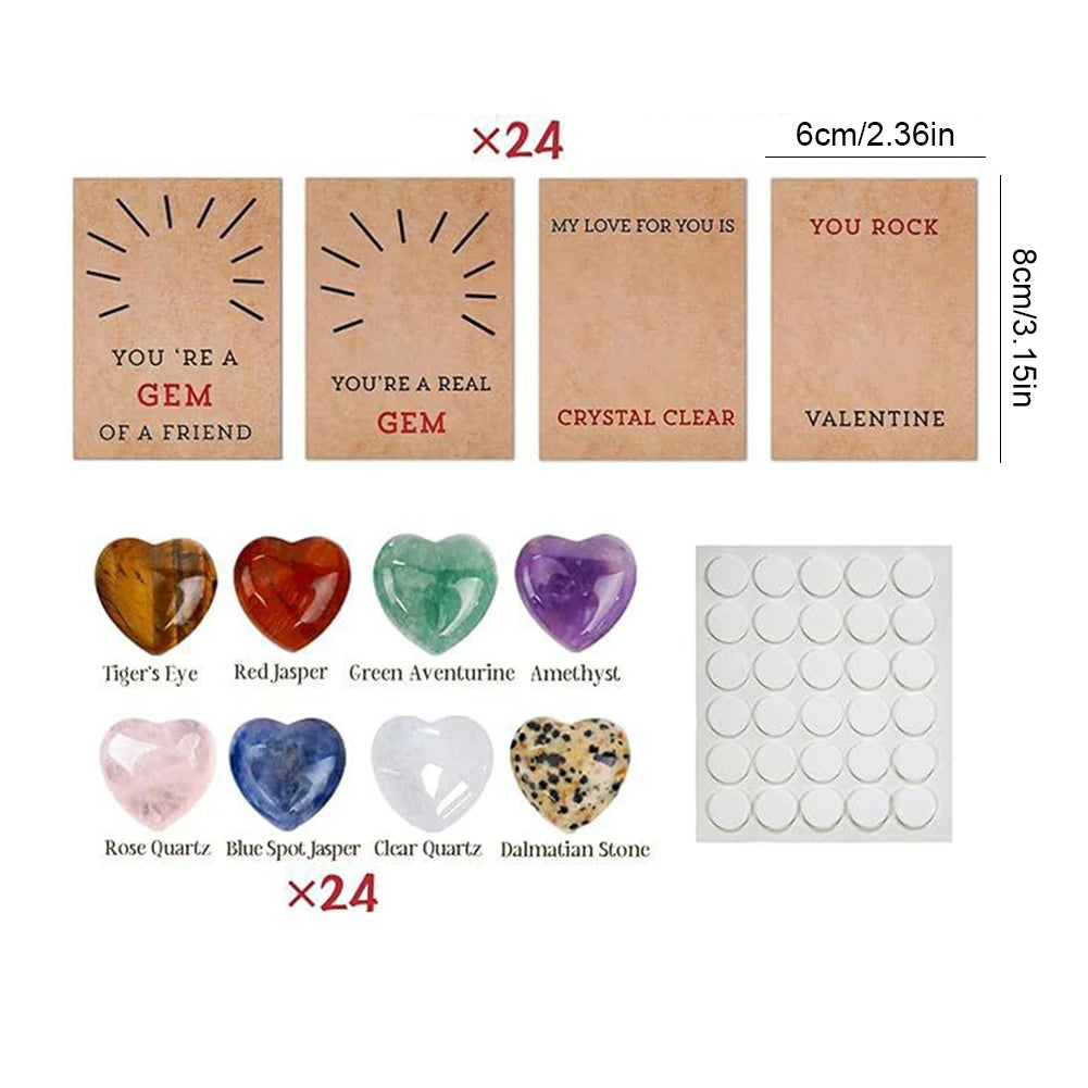 12/24PCS Valentines Day Gifts Cards Heart-Shape Crystal Valentines Cards For Kids Boys Girls Toddlers School Party Favor