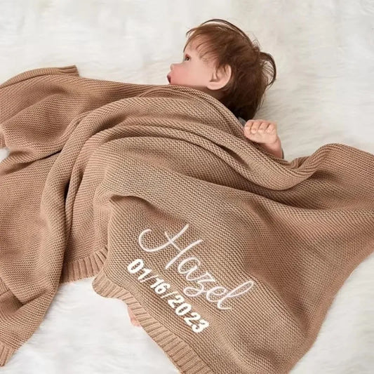 Personalized Name Baby Knitted Blanket Cotton 100x80cm Skin-friendly Warm Newborn Wraps Custom Baby Blanket Chirstmas Gift