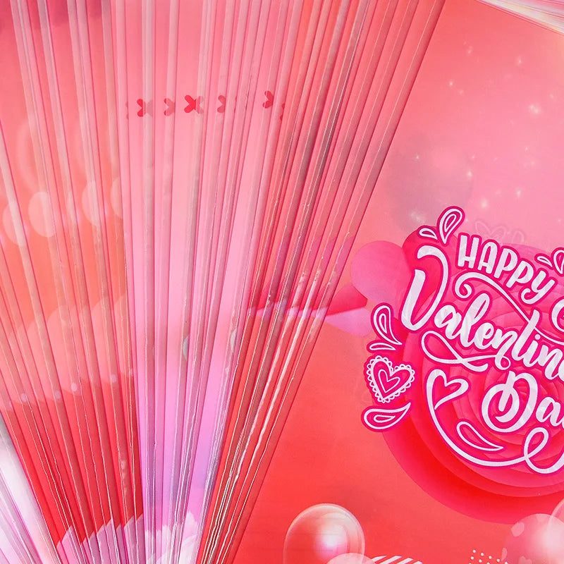 50pcs Valentine's Day Gift Bag Love Heart Plastic OPP Candy Cookie Packaging Bag Valentines Day Party Decoration Favors Supplies