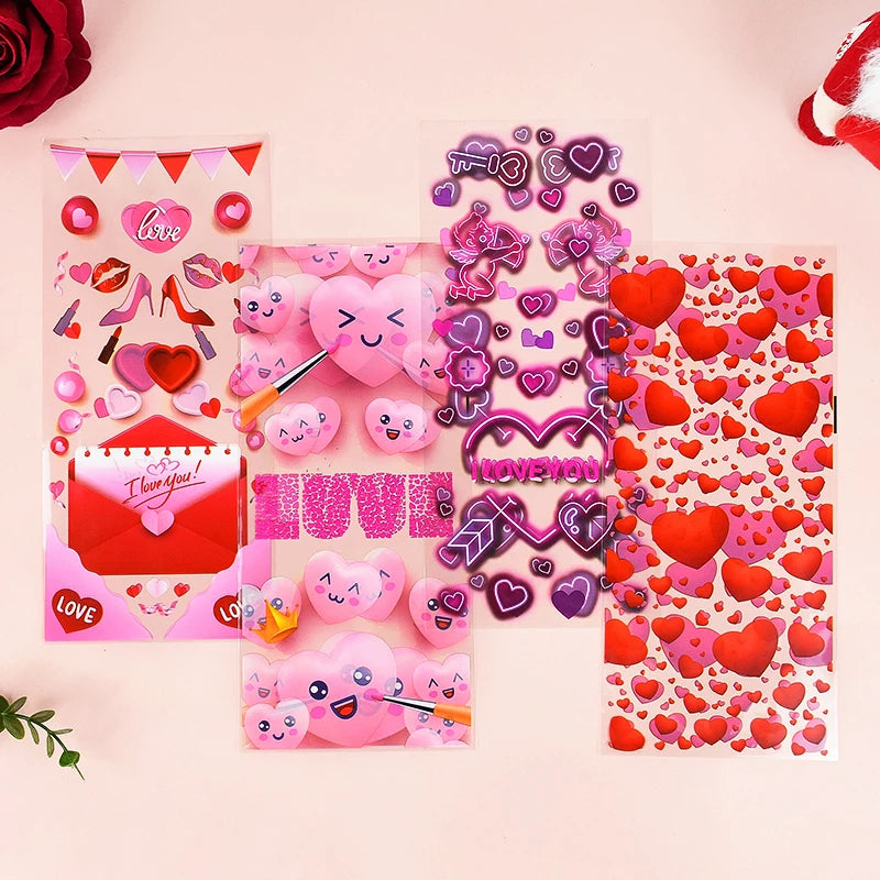 50pcs Valentine's Day Gift Bag Love Heart Plastic OPP Candy Cookie Packaging Bag Valentines Day Party Decoration Favors Supplies