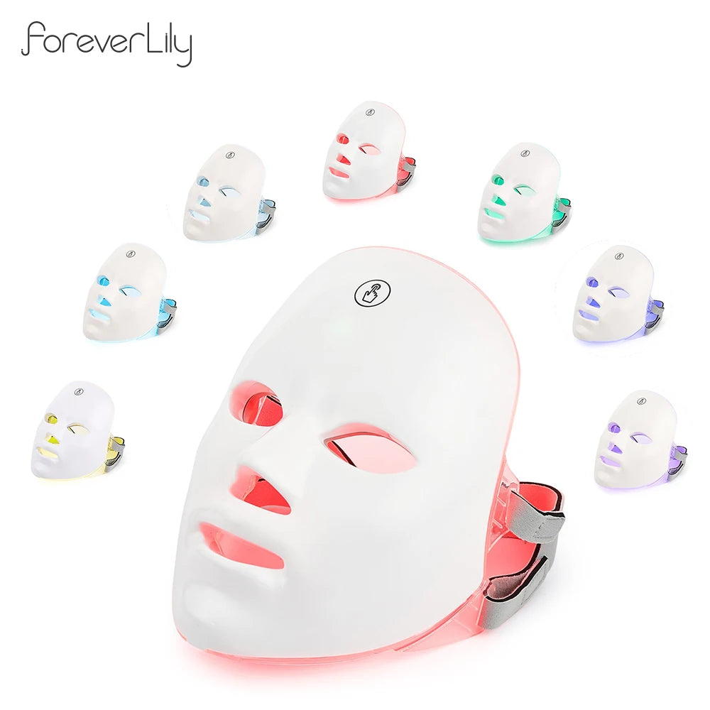 Rechargeable Facial LED Mask 7 Colors LED Photon Therapy Skin Rejuvenation Anti Acne Wrinkle Removal Beauty Mask Skin Brightenin