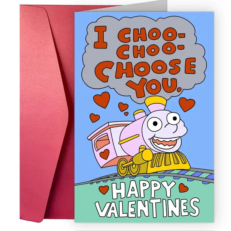 1PC Cute Valentine Day Card For Him Her Funny Anniversary Card For Boyfriend Girlfriend "I Choo Choo Choose You" Greeting Card 