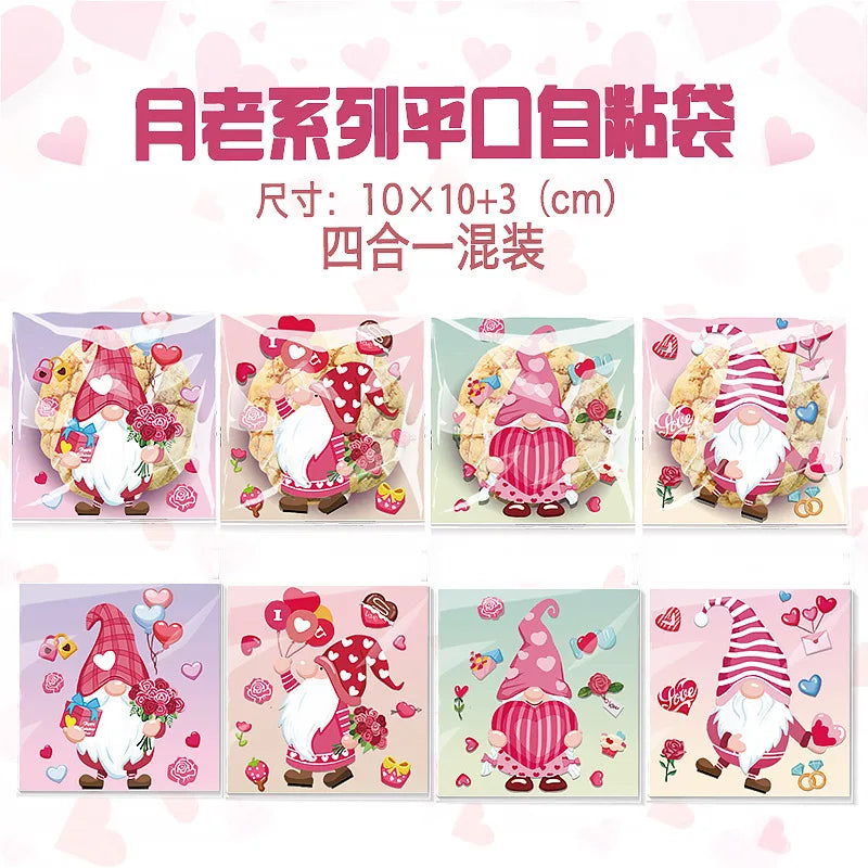 100pcs Valentine's Day Candy Cookie Packaging Bag Love Heart Plastic OPP Gift Bag Valentines Day Party Decoration Supplies 2025