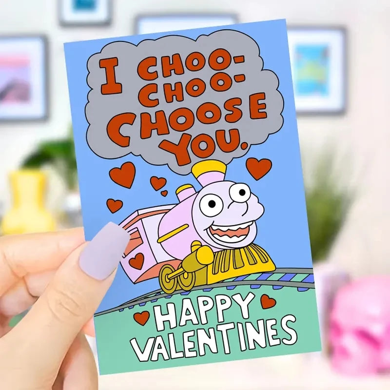 1PC Cute Valentine Day Card For Him Her Funny Anniversary Card For Boyfriend Girlfriend "I Choo Choo Choose You" Greeting Card 