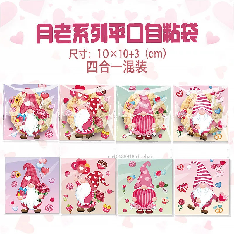 100pcs Valentine's Day Candy Cookie Packaging Bag Love Heart Plastic OPP Gift Bag Valentines Day Party Decoration Supplies 2025