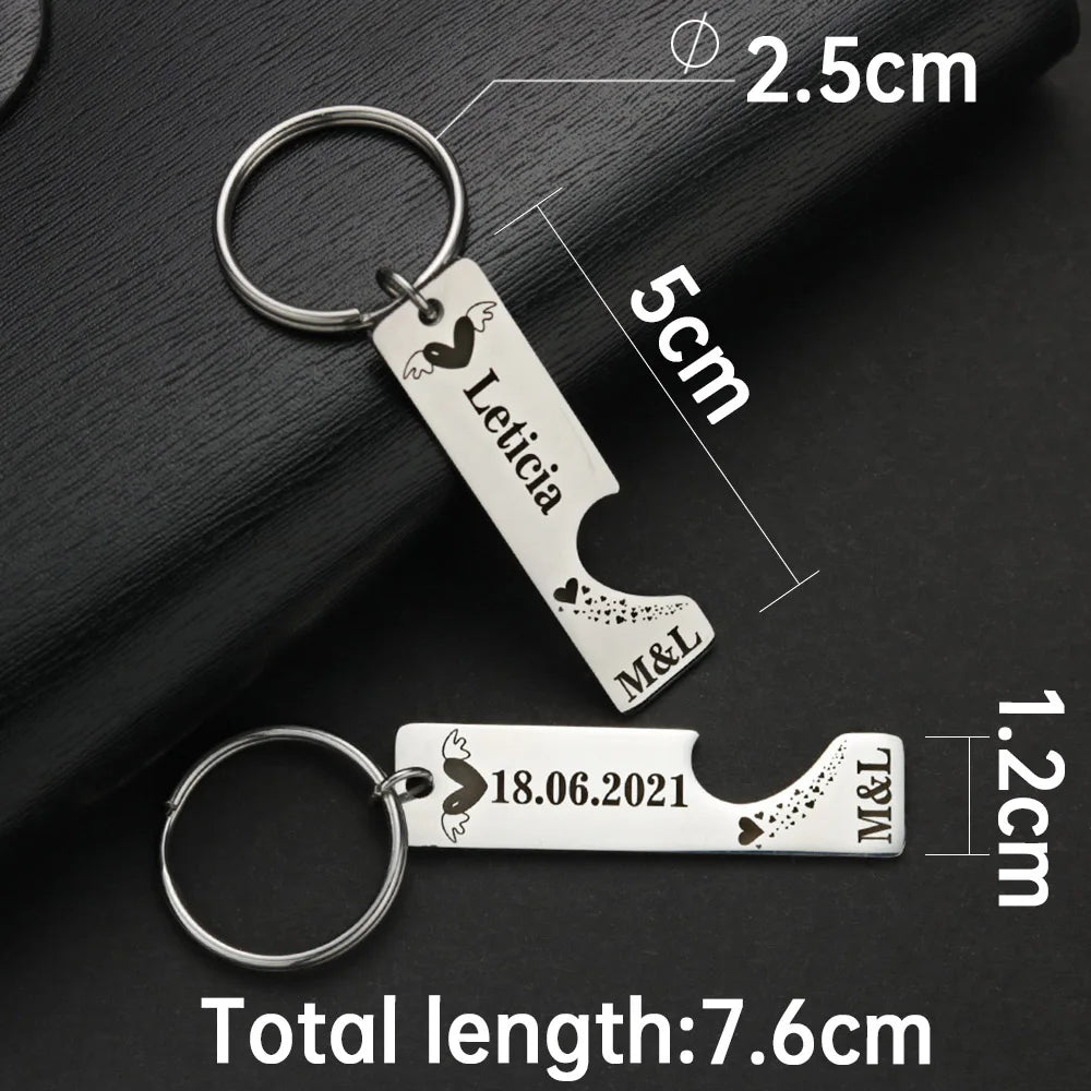 2 Pcs Customized Personalized Heart Keychain for Wedding Key Chain Ring Gifts Date  Name Love Couples Girlfriend Boyfriends P030