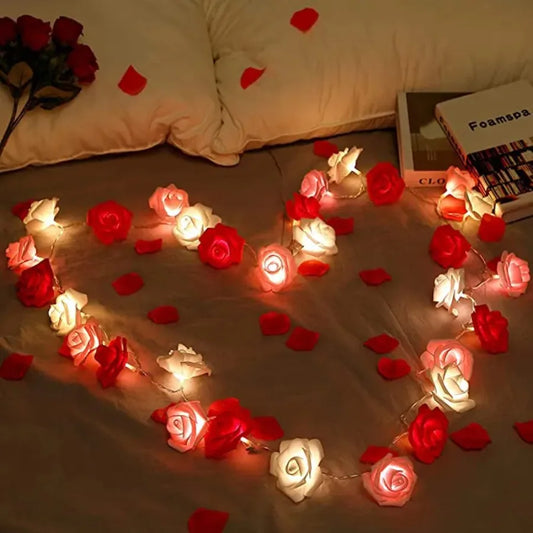 LED Flower String Lights Artificial Flower Rose Bouquet Romantic Lamp Fairy Light Garland for Wedding Valentines Day  Decor