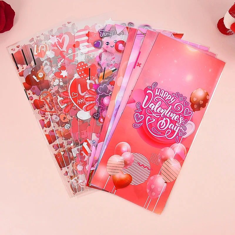 50pcs Valentine's Day Gift Bag Love Heart Plastic OPP Candy Cookie Packaging Bag Valentines Day Party Decoration Favors Supplies