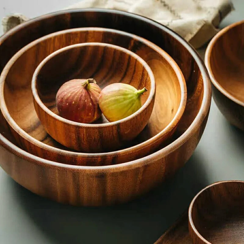 3 size unpainted natural acacia wooden bowl